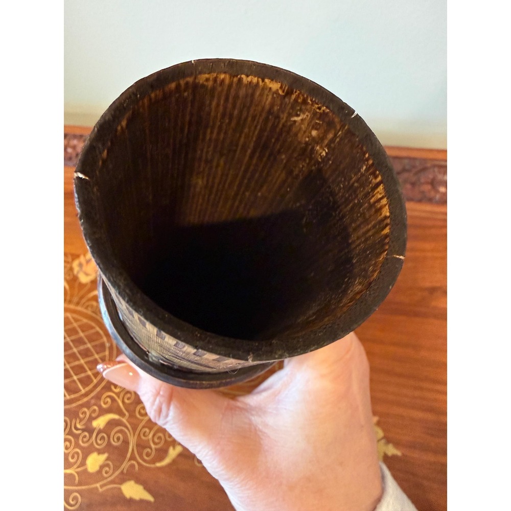 Vintage Lombok Bamboo Lidded Container, Hand Made in Indonesia, 10" - Picture 5 of 13